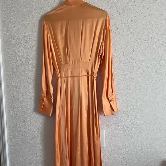 Massimo Dutti Studio Satin Orange Maxi Dress Tie Belt Neck M/L Limited Edition - Picture 12 of 17